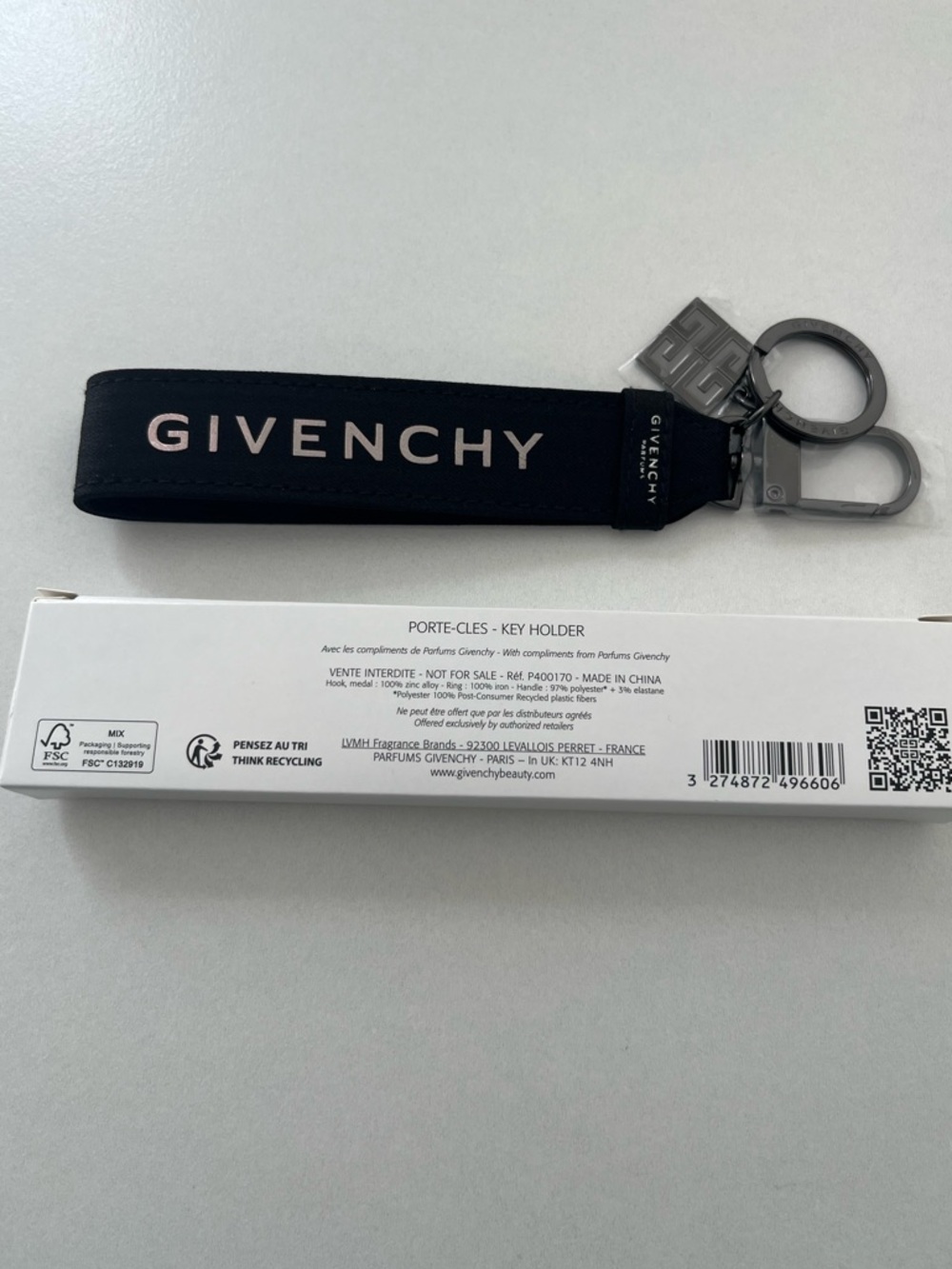 Authentic Givenchy Black and Silver Logo Strap Key Holder keychain - Picture 3 of 3
